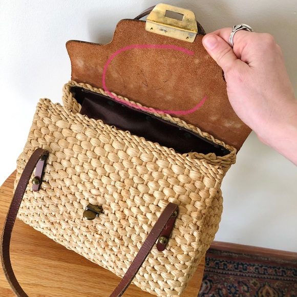 Vintage straw & leather mini tote - Picture 8 of 16
